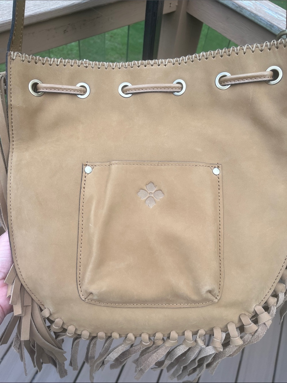 Patricia Nash Fringed Drawstring Shoulder / Crossbody Bag in Tan - Picture 8 of 16